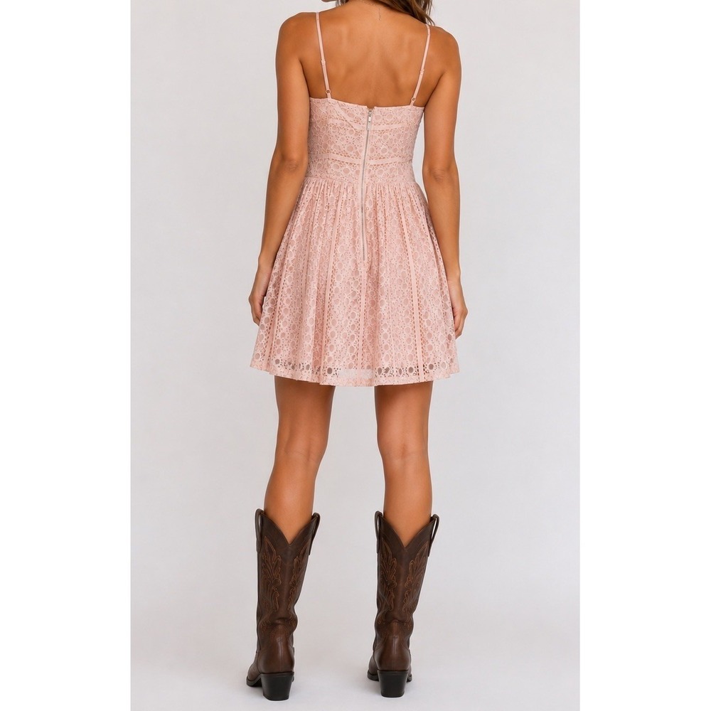 Vintage Y2K City Triangles Pink Lace Ladder Trim Spaghetti Strap Dress Size 9 - Picture 2 of 13